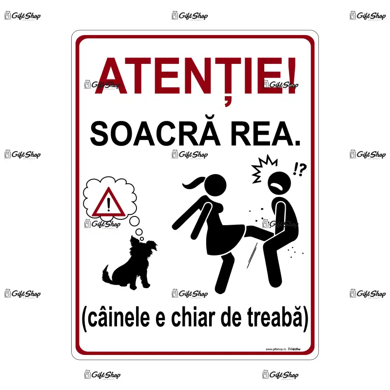 Atentie soacra rea, indicator amuzant 150x200 mm